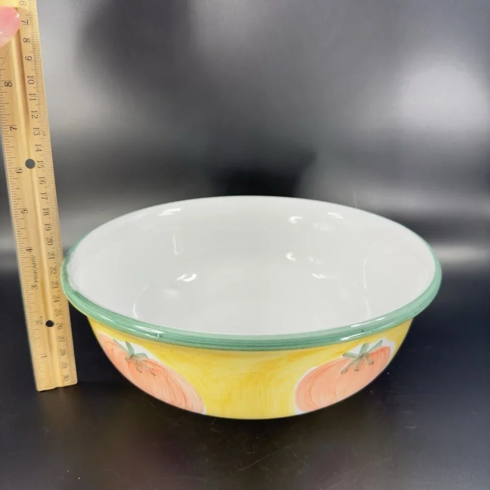 Pottery Barn Sunnyside Dish Bowl Large Tomatoes Check Pattern Ceramic Made Italy